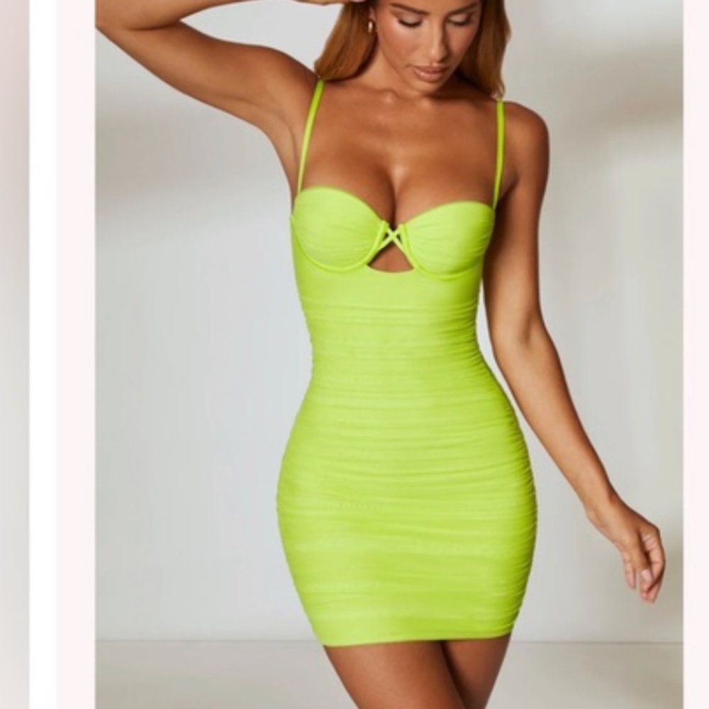 Oh Polly Underbust Cutout Ruched Mini Dress Lime